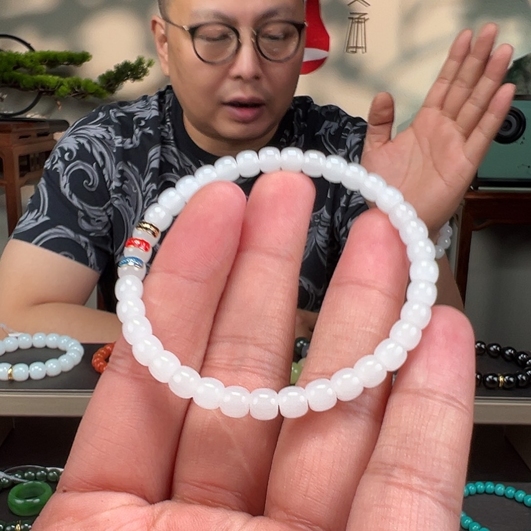 和田玉未镶嵌手链卡6mm于田藏物