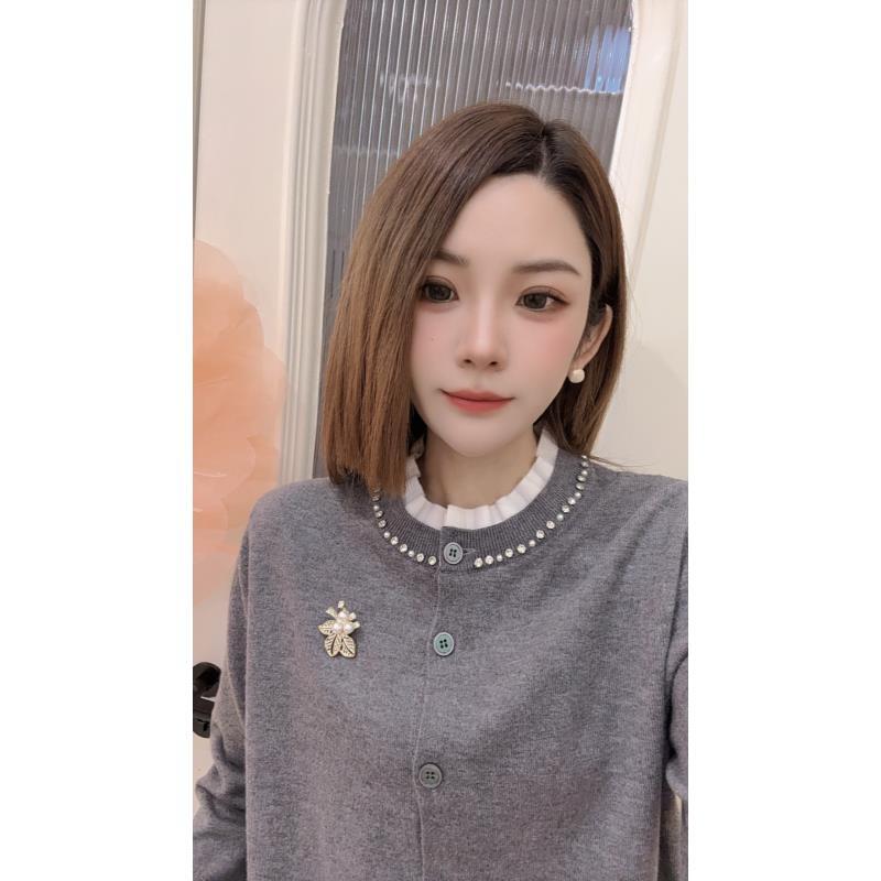 【以•恩】烫钻长袖针织慵懒风显瘦女装百搭上衣小香风拼接钉珠开衫