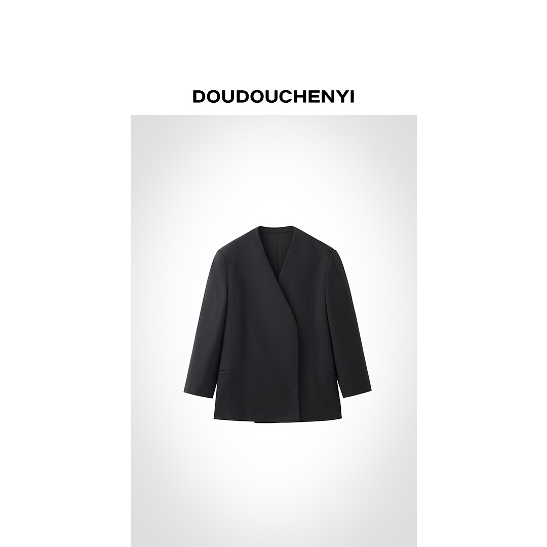 【DOUDOUCHENYI】设计师款廓形无领西装外套-1709