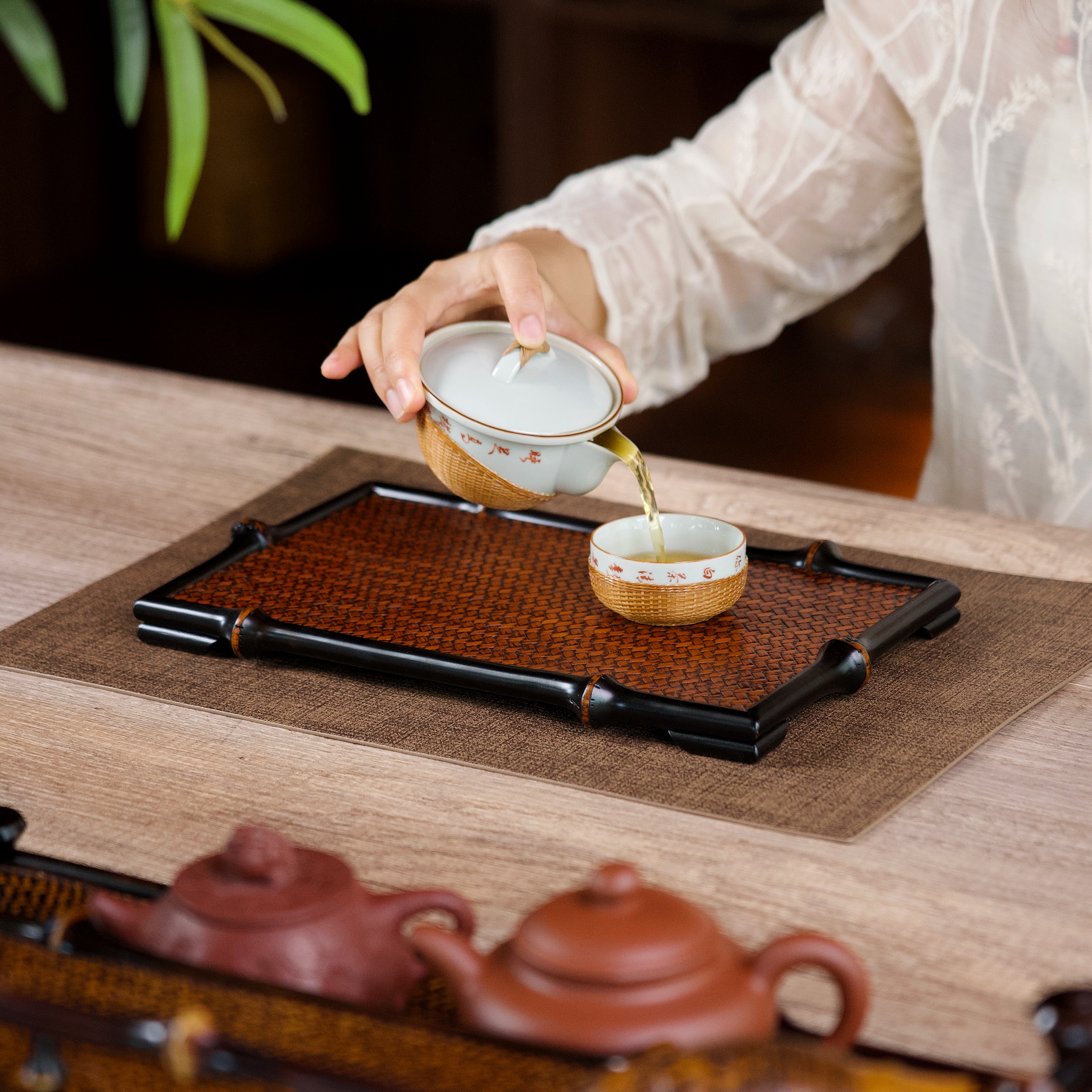 新款筇竹茶台小桌子茶具展示台家用干泡茶盘中式轻奢小茶桌