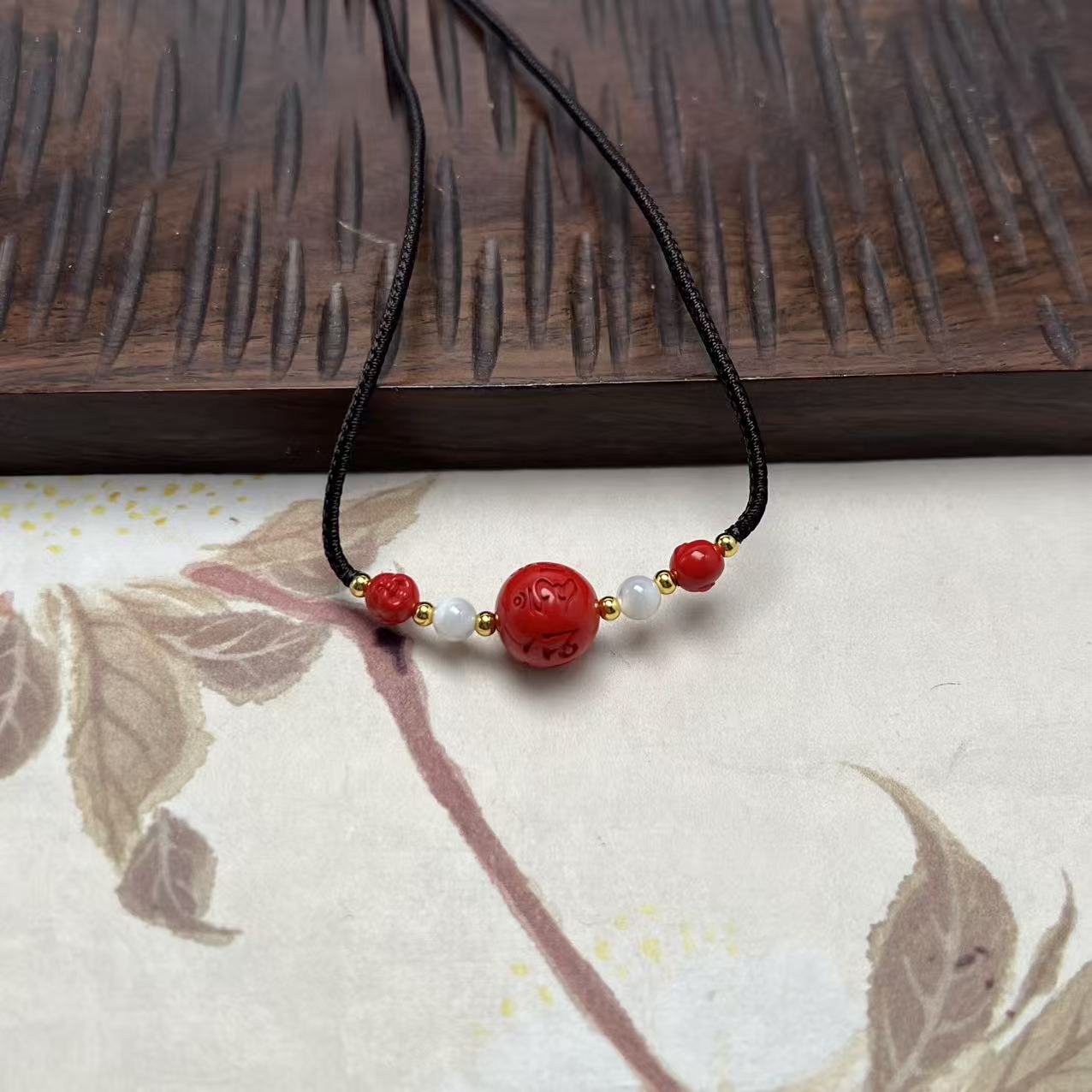 含辰砂工艺品【北野甄选】朱砂六字真言吊坠B125H-65尺寸12mm