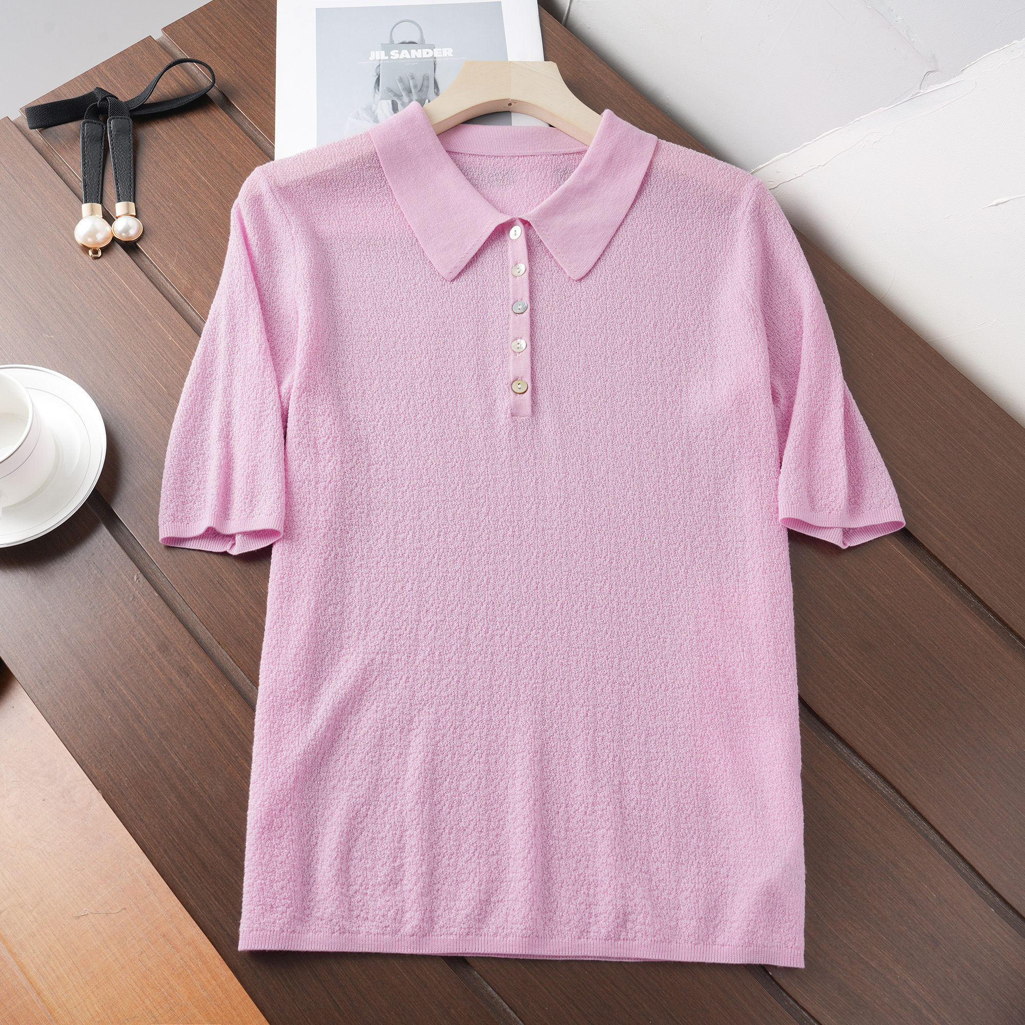 【温婉可人】 扬子纱黑金系列POLO领女士肌理感短袖 25030