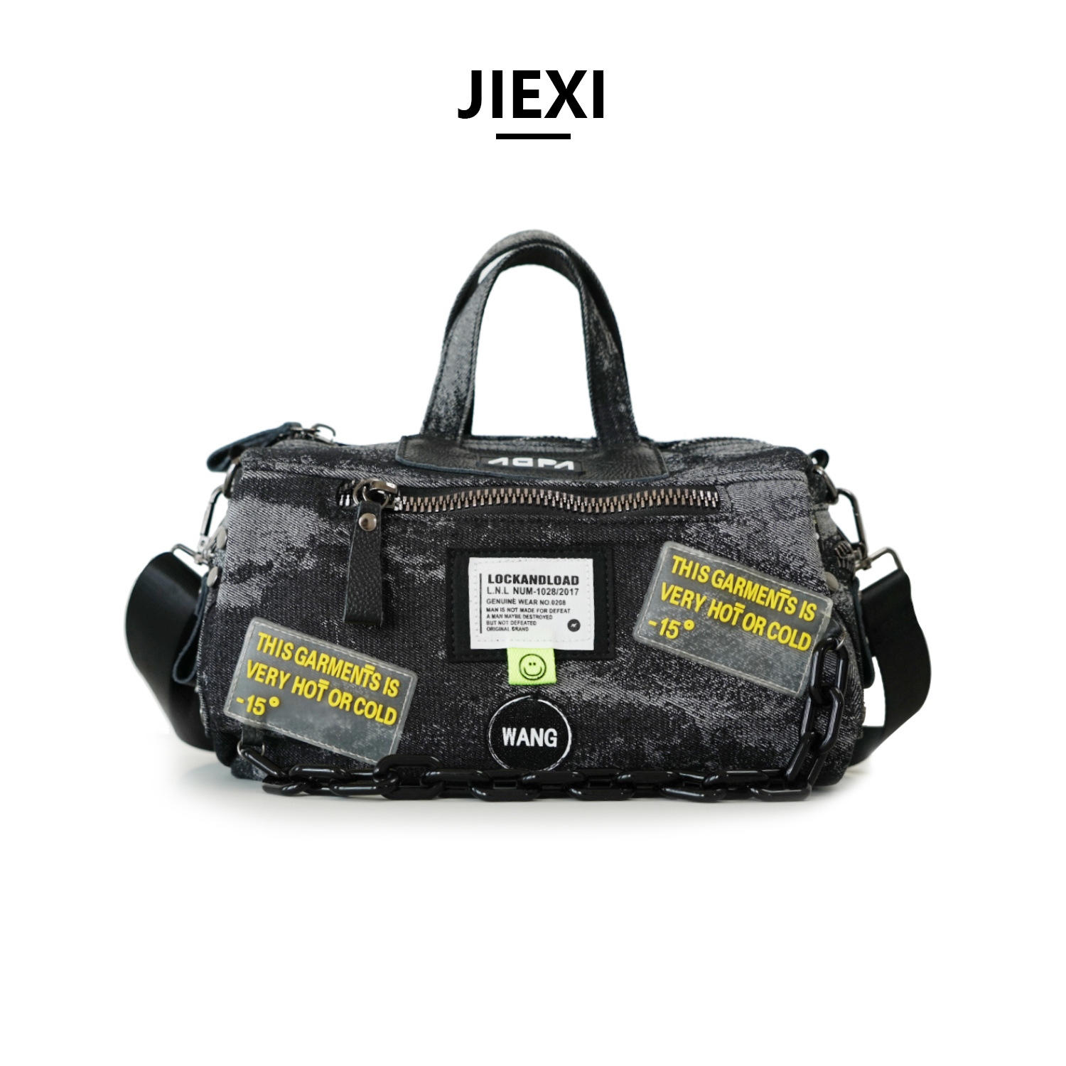 JIEXI运动休闲黑色印花单肩肩包户外时尚水洗迷彩牛仔包包yy05555