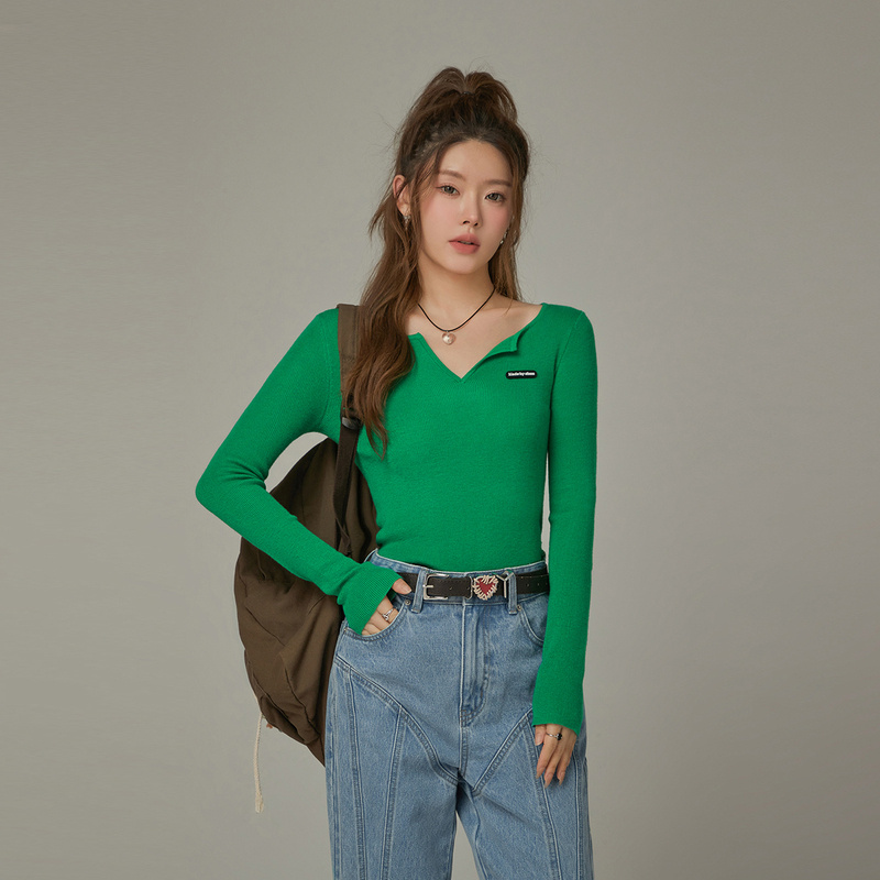 I008【金拐子专属】CHUU秋冬上新V领显瘦百搭简约基础针织衫-Y