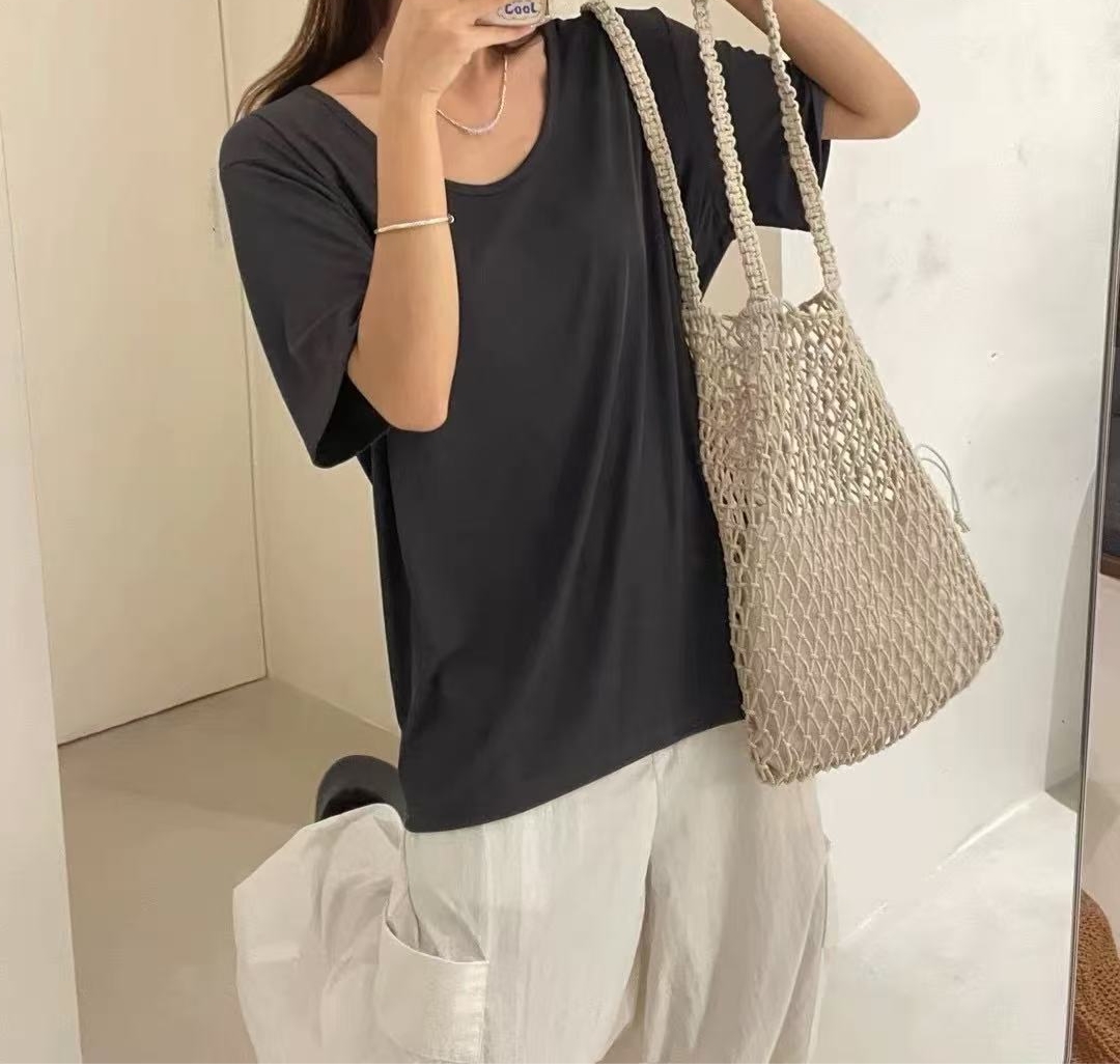 Z.X  简约百搭舒适大U领短袖T恤  33023（C4）