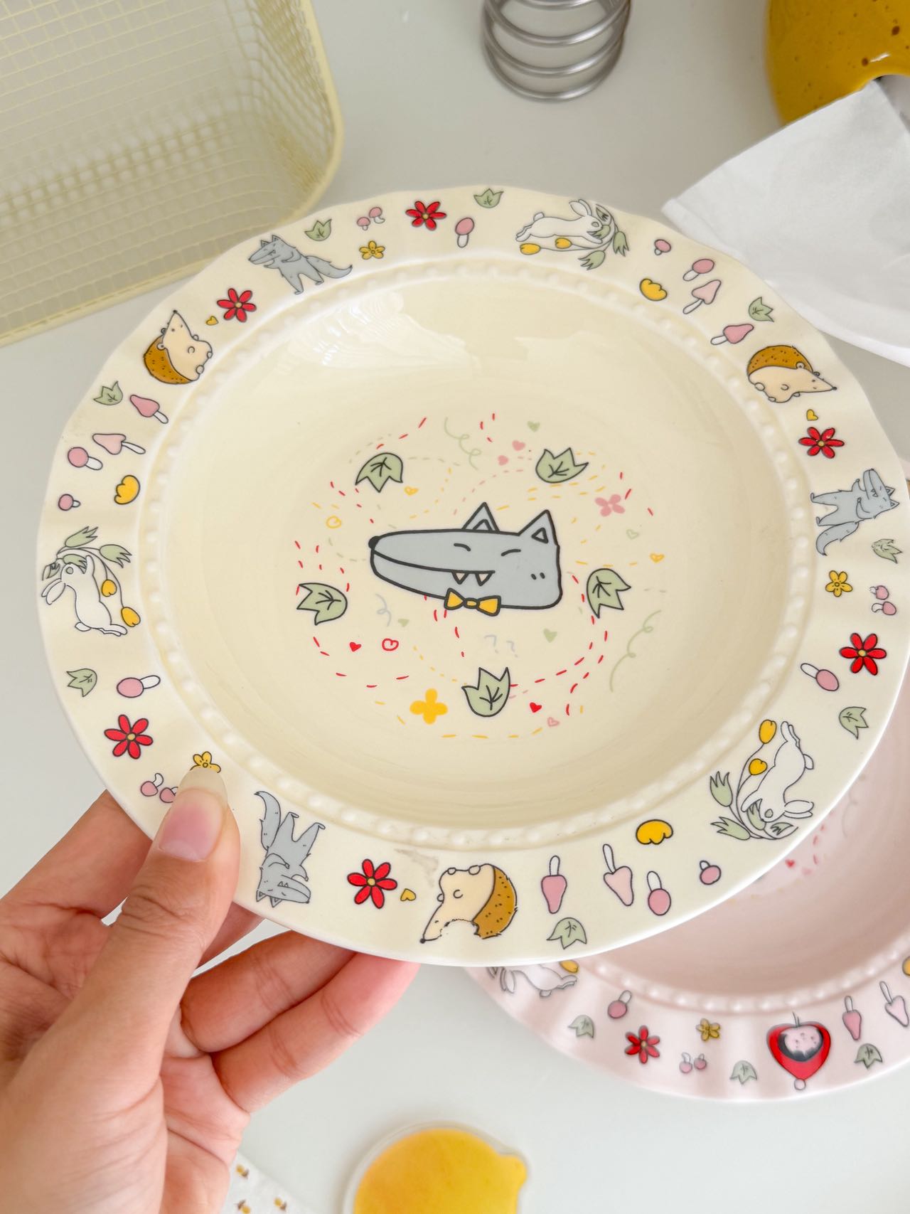 森南陶瓷餐具小红帽卡通小清新少女心吃饭碗ins可爱家用-草帽深盘