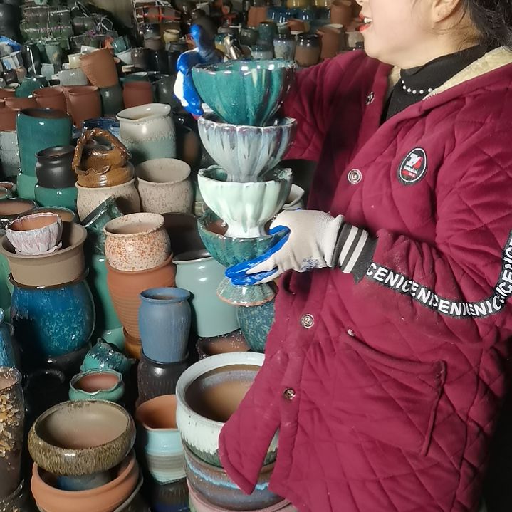 红陶口13高12瑕疵颜随机四个盆