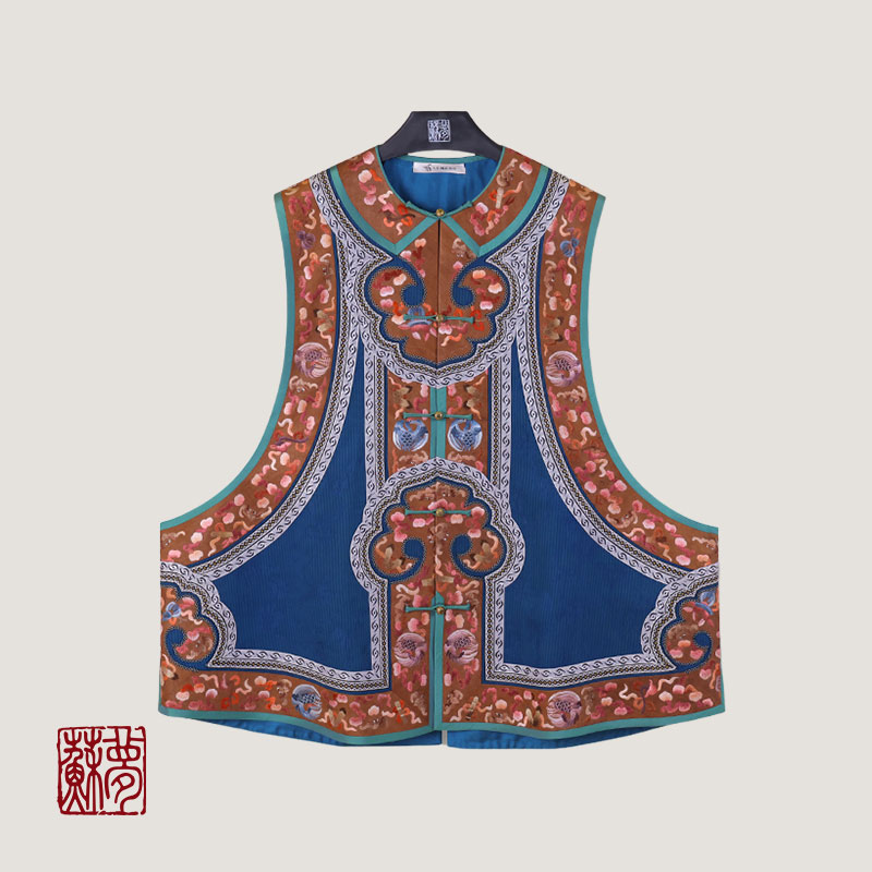 {苏梦}团鹤琼枝咖色绣花手绣对襟马甲0104444