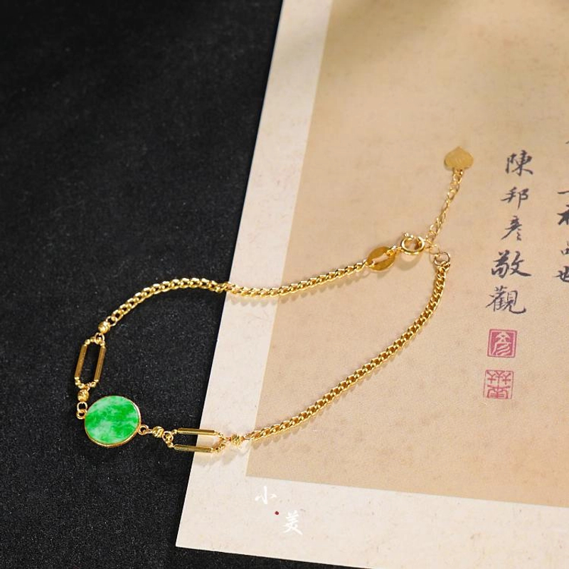 18K金翡翠圆牌古巴手链（多样性发货）G9513