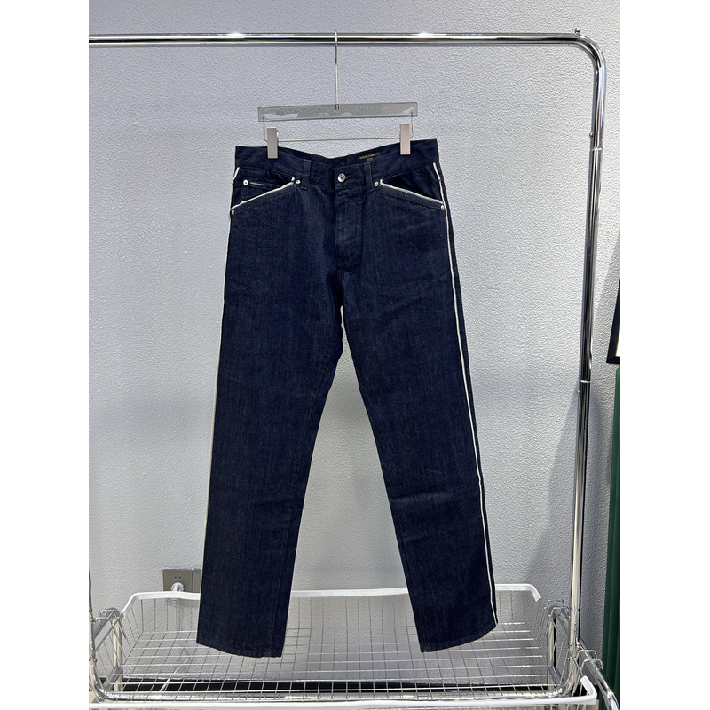CLASSIC G8KF1 全新未使用DG 男士深蓝色直筒牛仔裤白色条纹