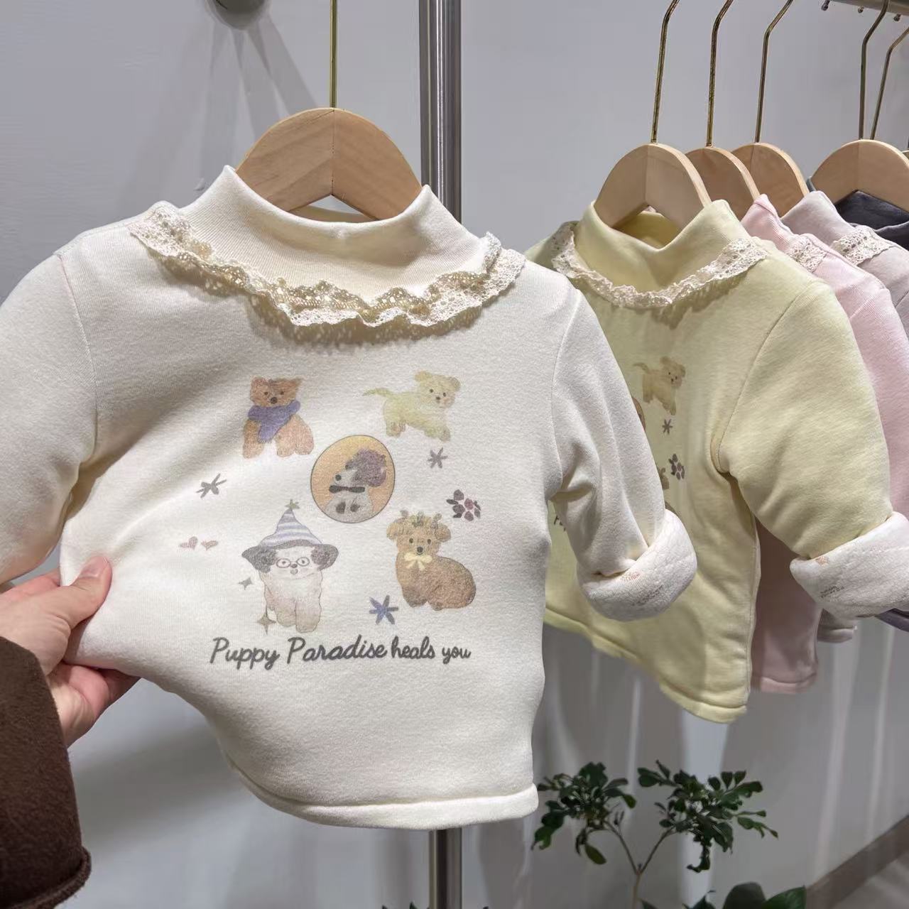 厚款蝴蝶結A类休闲风女打底衫翻领宝宝长袖加厚冬季蚕丝