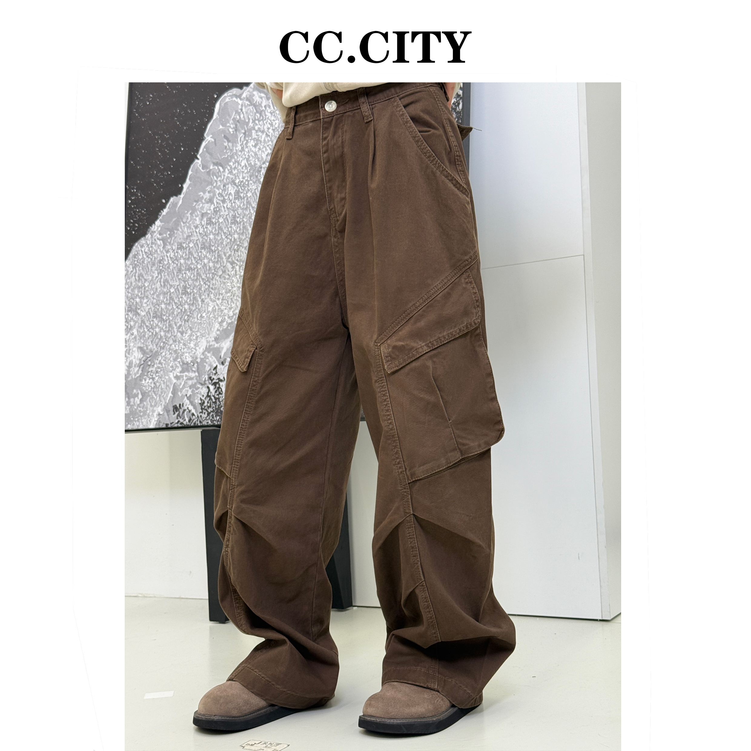 【蔡丽丽】时尚百搭多口袋工装休闲水洗秋季高街牛仔裤W61225