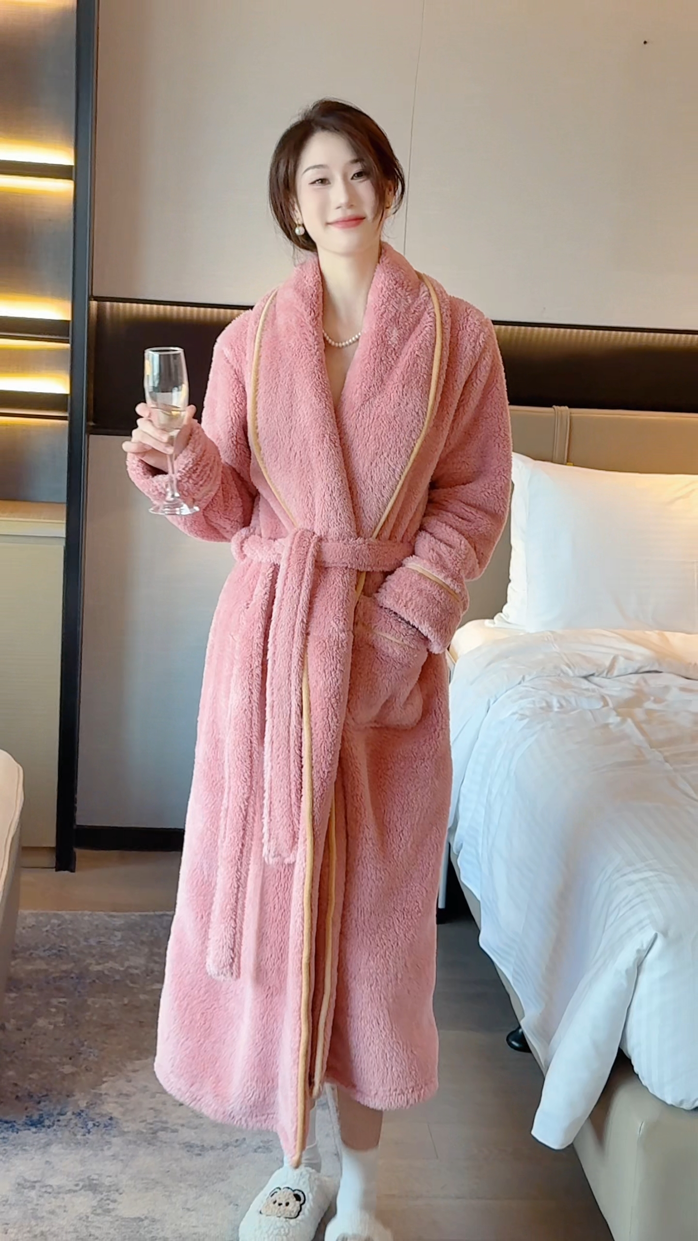 【蔷薇】2025冬季加厚米粒绒睡袍大码加绒超舒服睡衣家居服浴袍女 