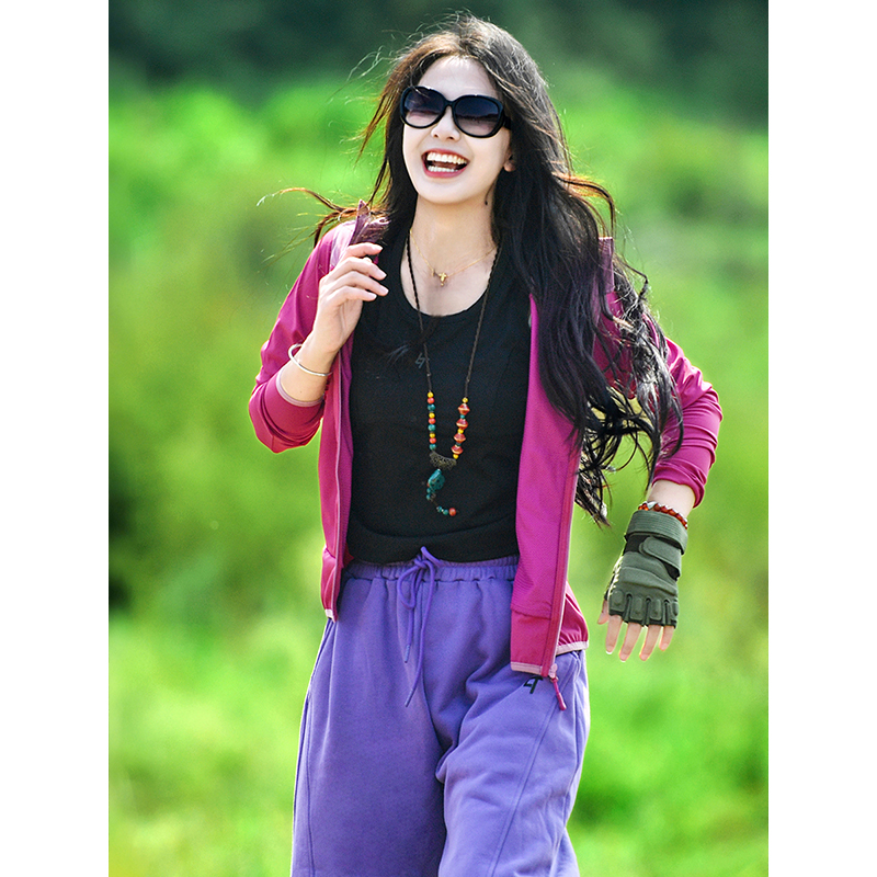 北京森林户外原创连帽拼色休闲运动百搭弹力透气速干跑步衣外套女