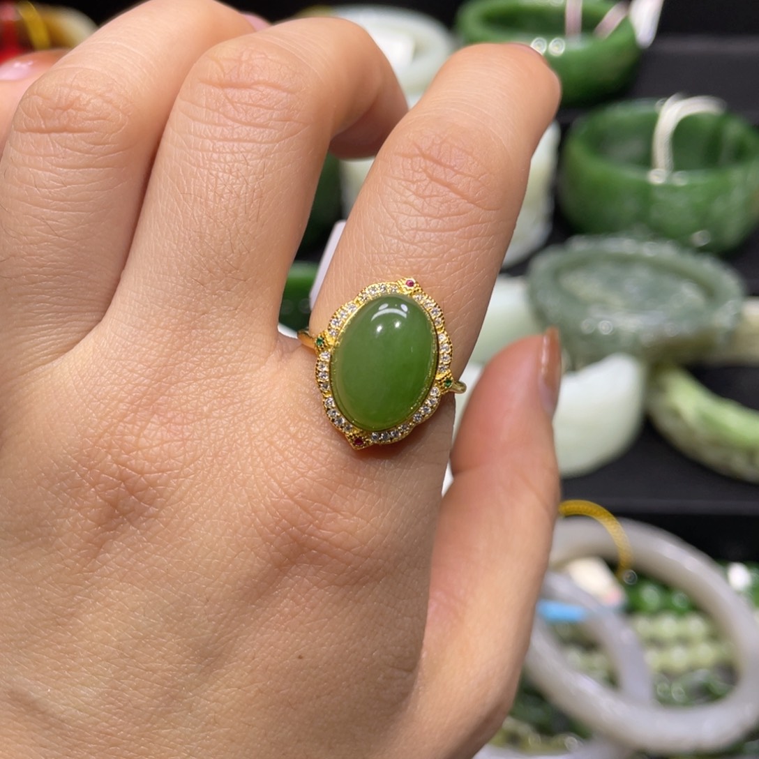 和田玉戒指银S925镶嵌