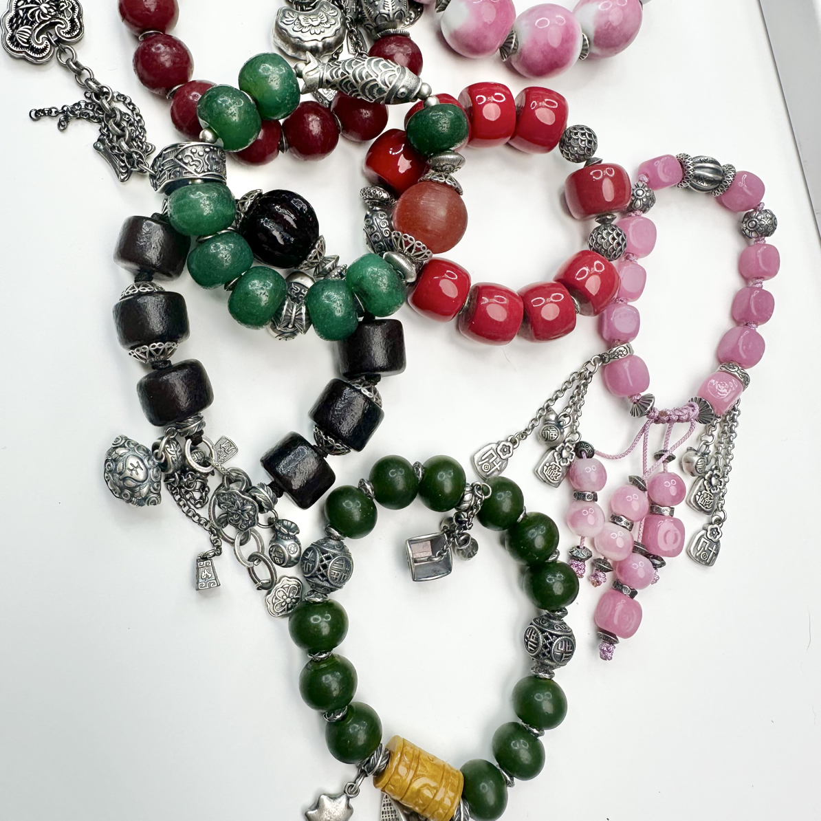 原创设计复古时尚老银搭配老琉璃手链