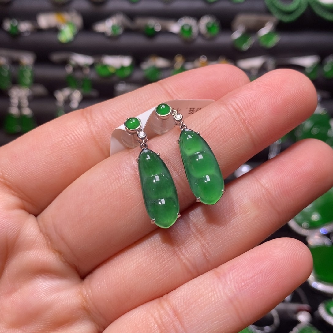 翡翠耳饰18K金镶嵌天然翡翠