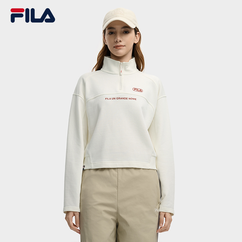 FILA斐乐【冬日暖系流光】冬日女款撞色运动针织长袖衫F11W549220