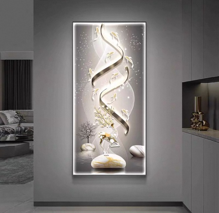 轻奢入户玄关装饰画九鱼图福鹿抽象大气走廊过道挂画