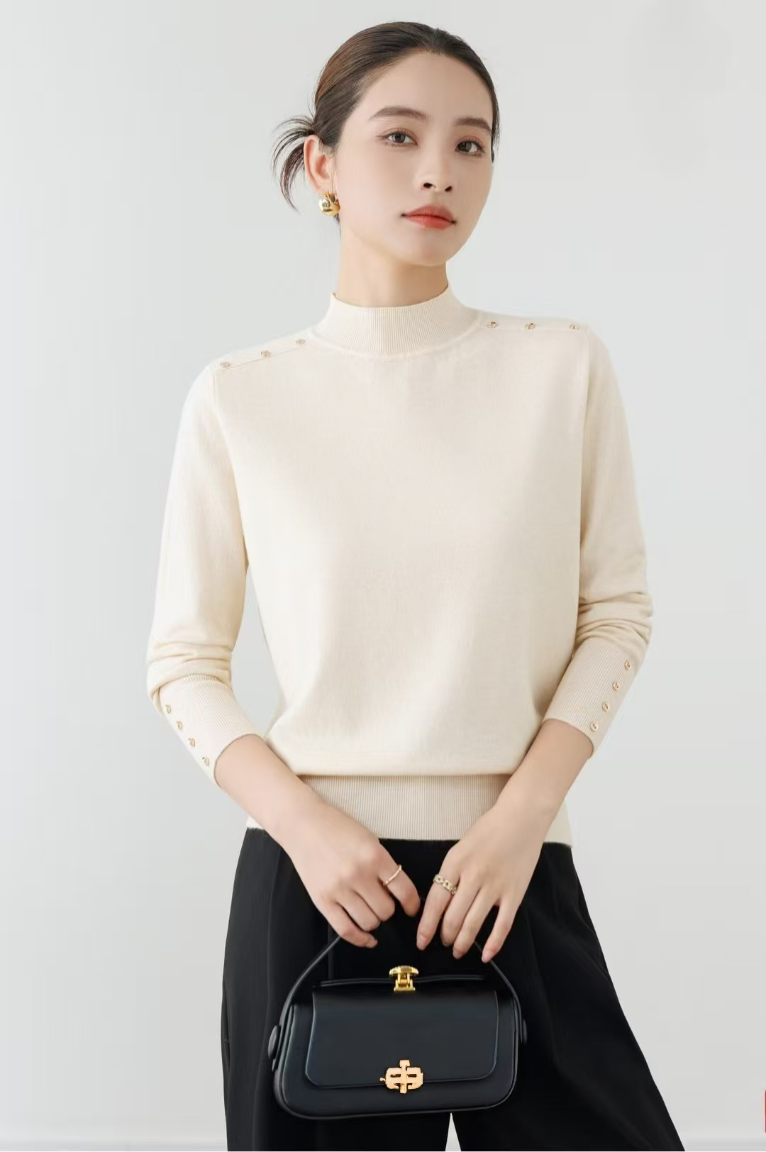 付款找价格（99-189元）常规百搭针织圆领时尚纯色打底衫长袖慵懒风