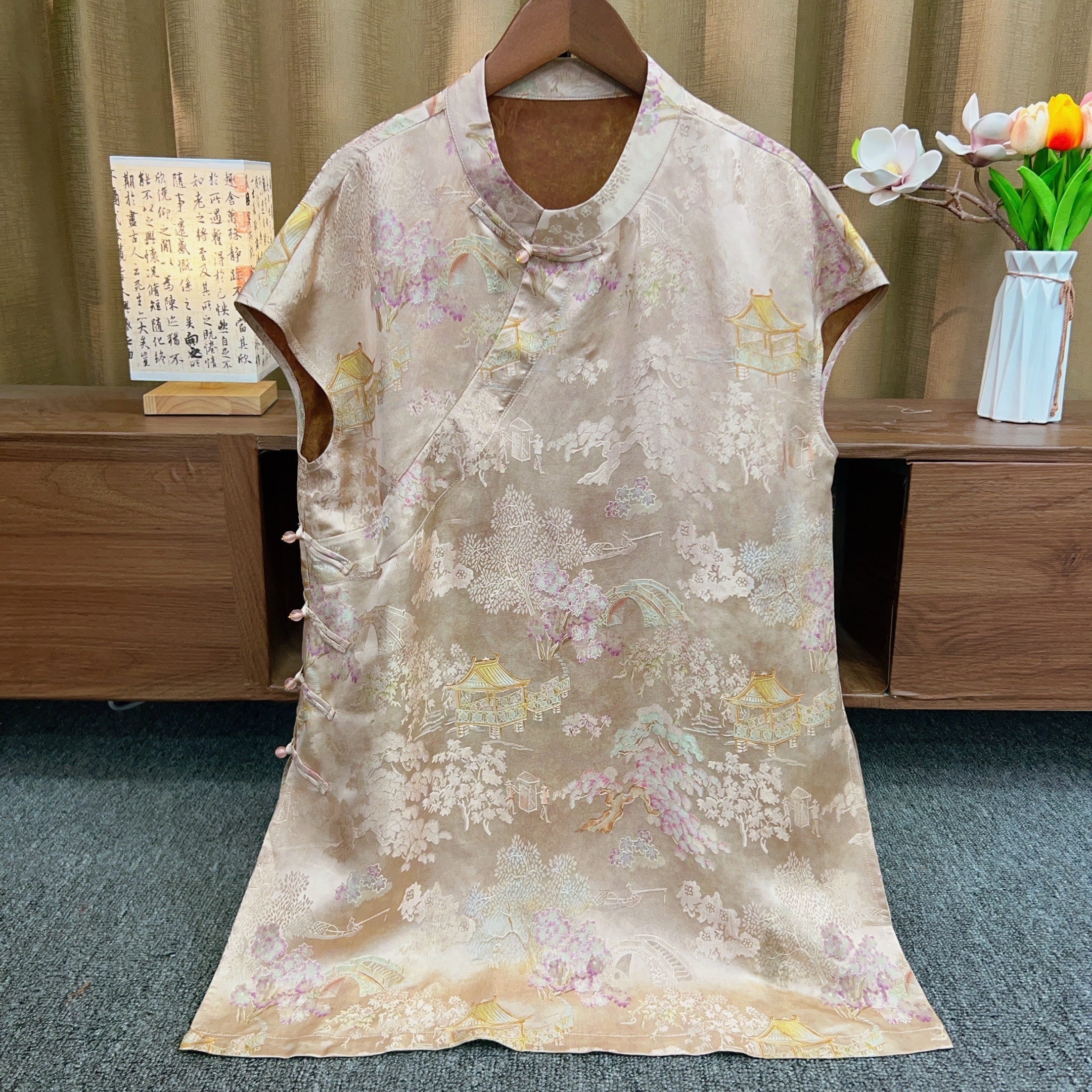 『烟柳画阁』2025高级时尚亭台楼阁飞飞袖上衣新中式国风奥黛短袖