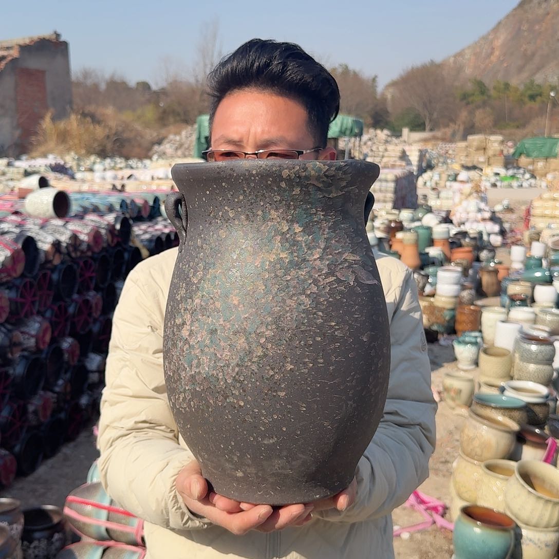 紫砂花盆大老黑色口22高33