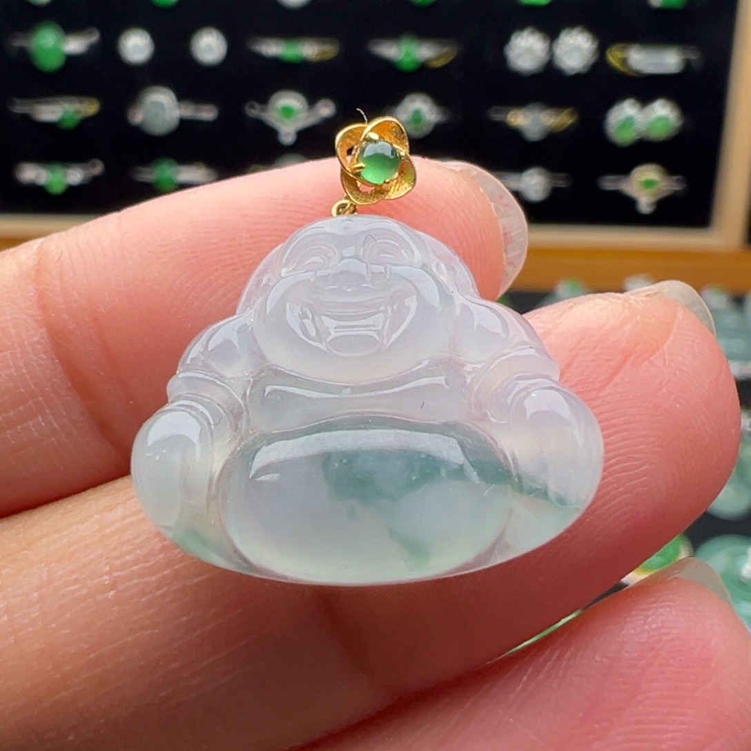 翡翠18K金镶嵌颈饰佛