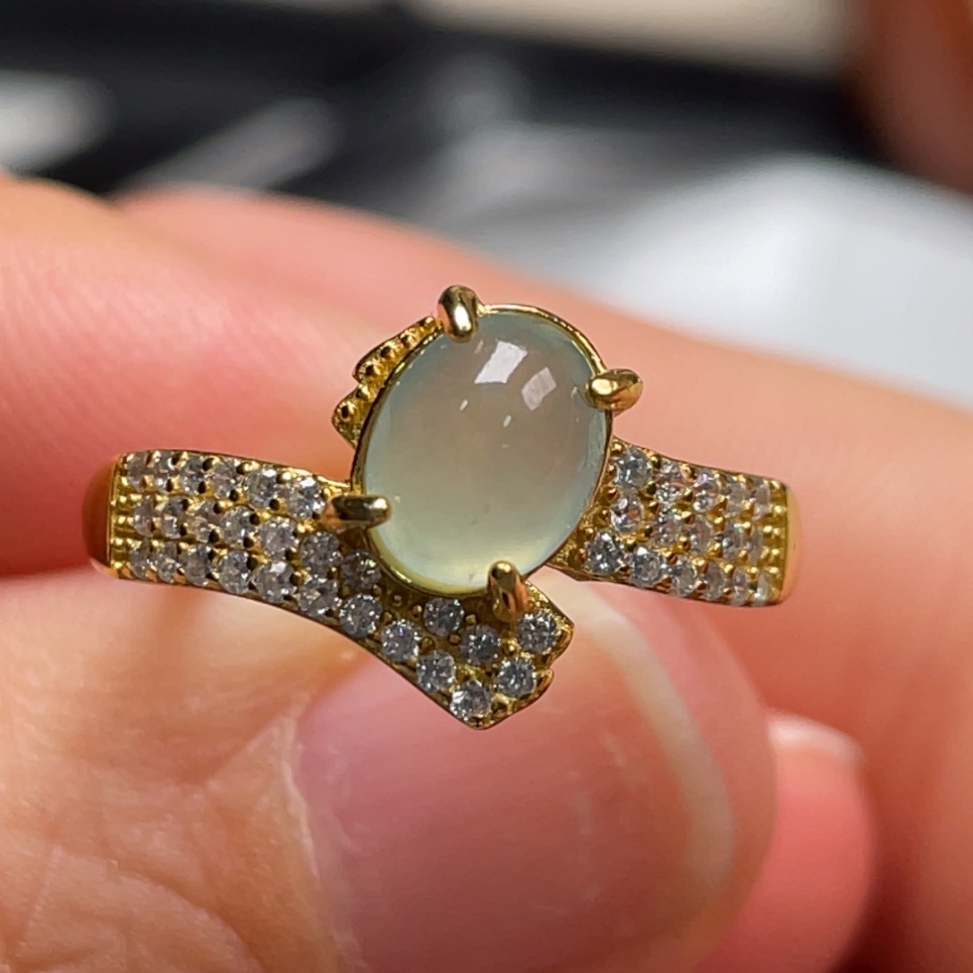 翡翠戒指银S925镶嵌纯天然缅甸翡翠