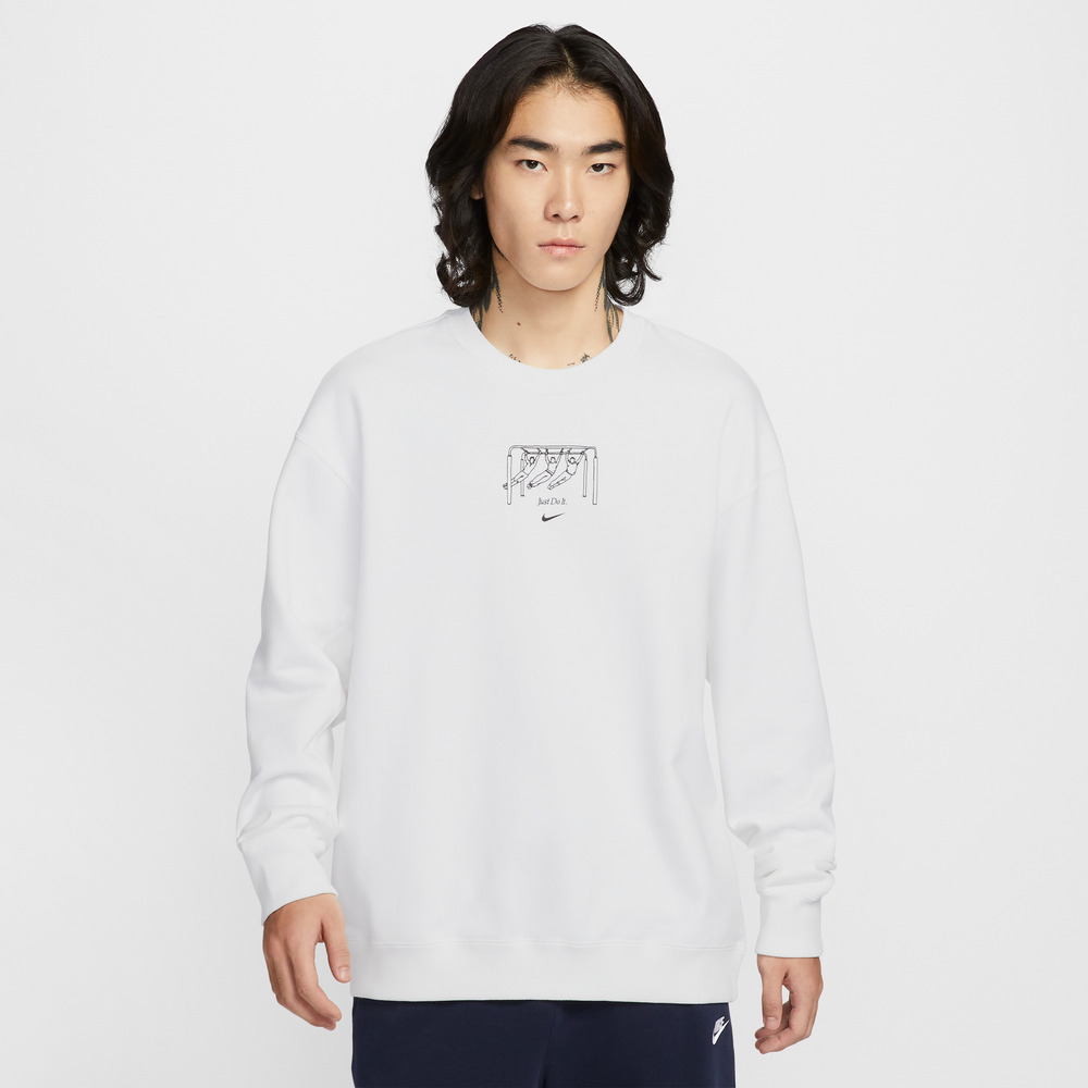 NIKE耐克2025男白色简约运动服GFX FLEECE针织无帽卫衣IO2731-100