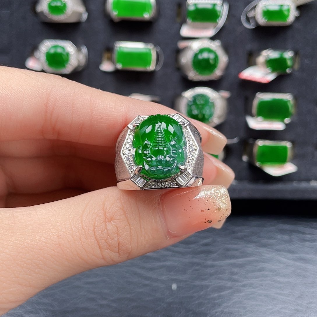 翡翠戒指银S925镶嵌编号2381