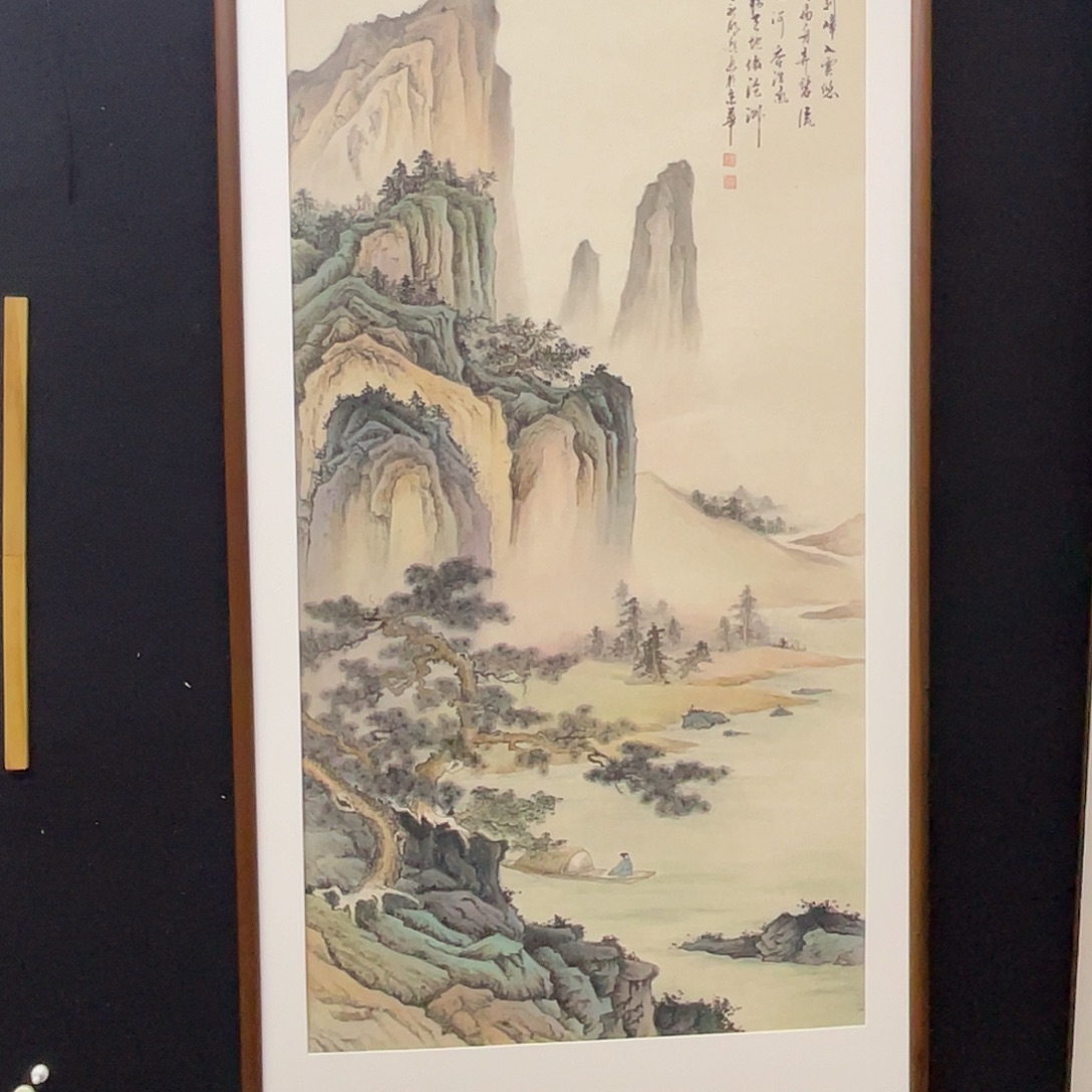 指***官国画手绘国画，精品山水，中堂带对联