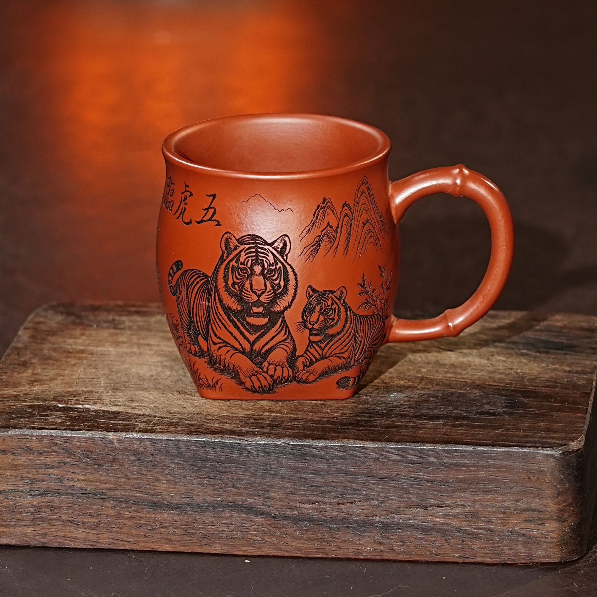 【9081五虎临门】宜兴原矿紫砂全手工刻绘五福把杯茶器主人杯茶具