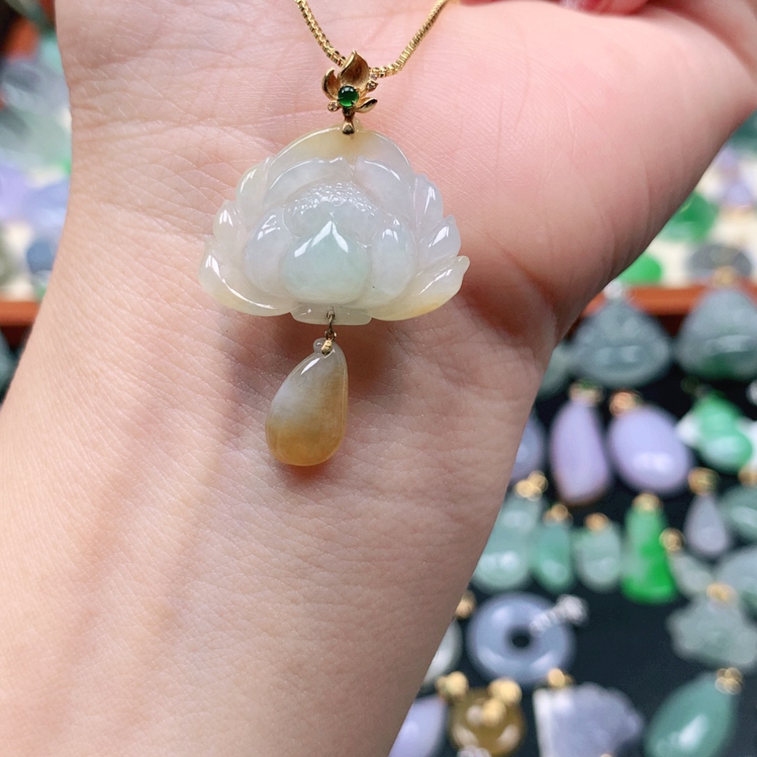 翡翠18K金镶嵌吊坠(不含链)