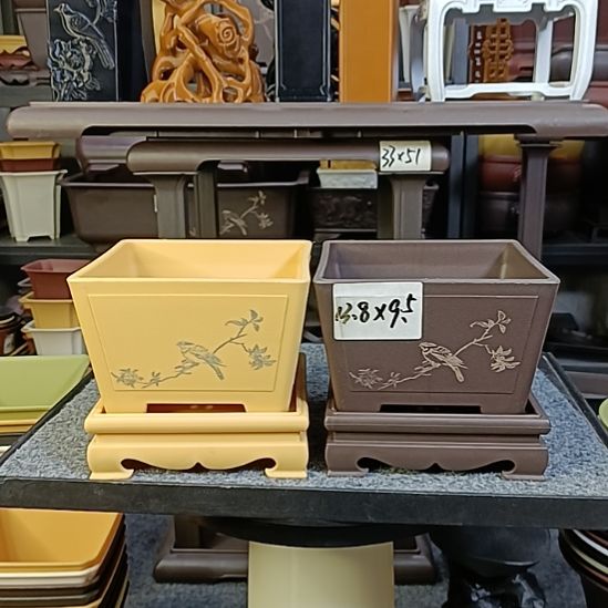 2只13.8cm花鸟小号奎面盆（配底座）