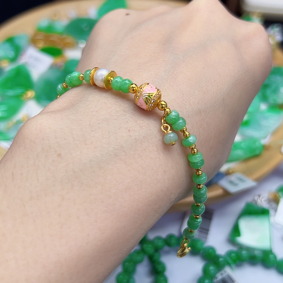 翡翠手链银S925镶嵌天然缅料A货一件