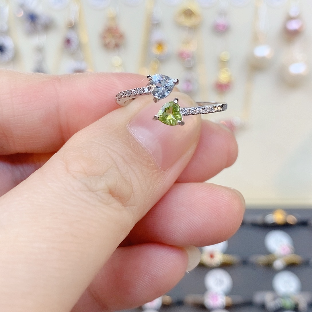 海蓝宝石戒指银S925镶嵌橄榄