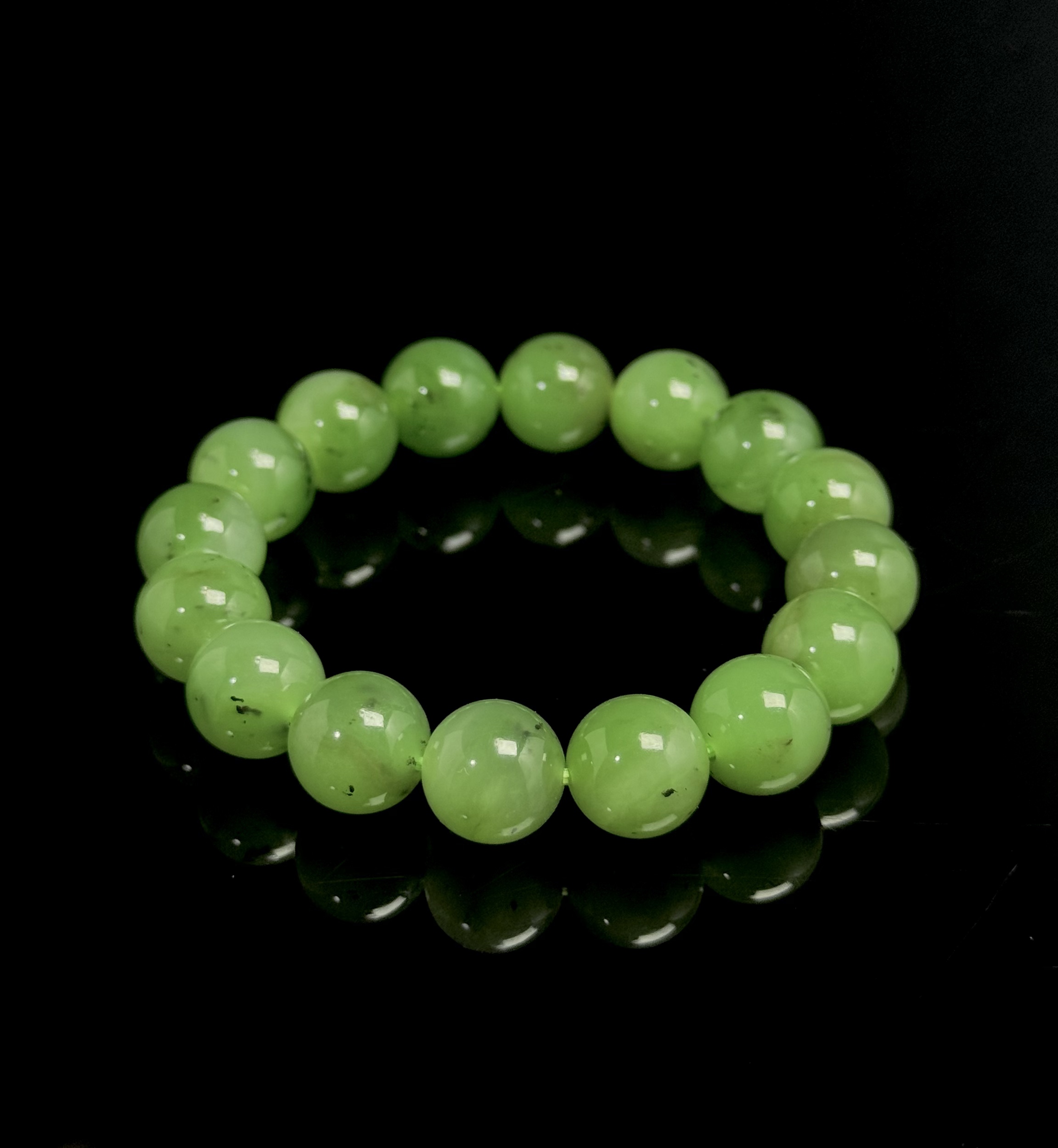 典藏级 和田玉 碧玉乌兰乌德 苹果绿 圆珠手串12MM