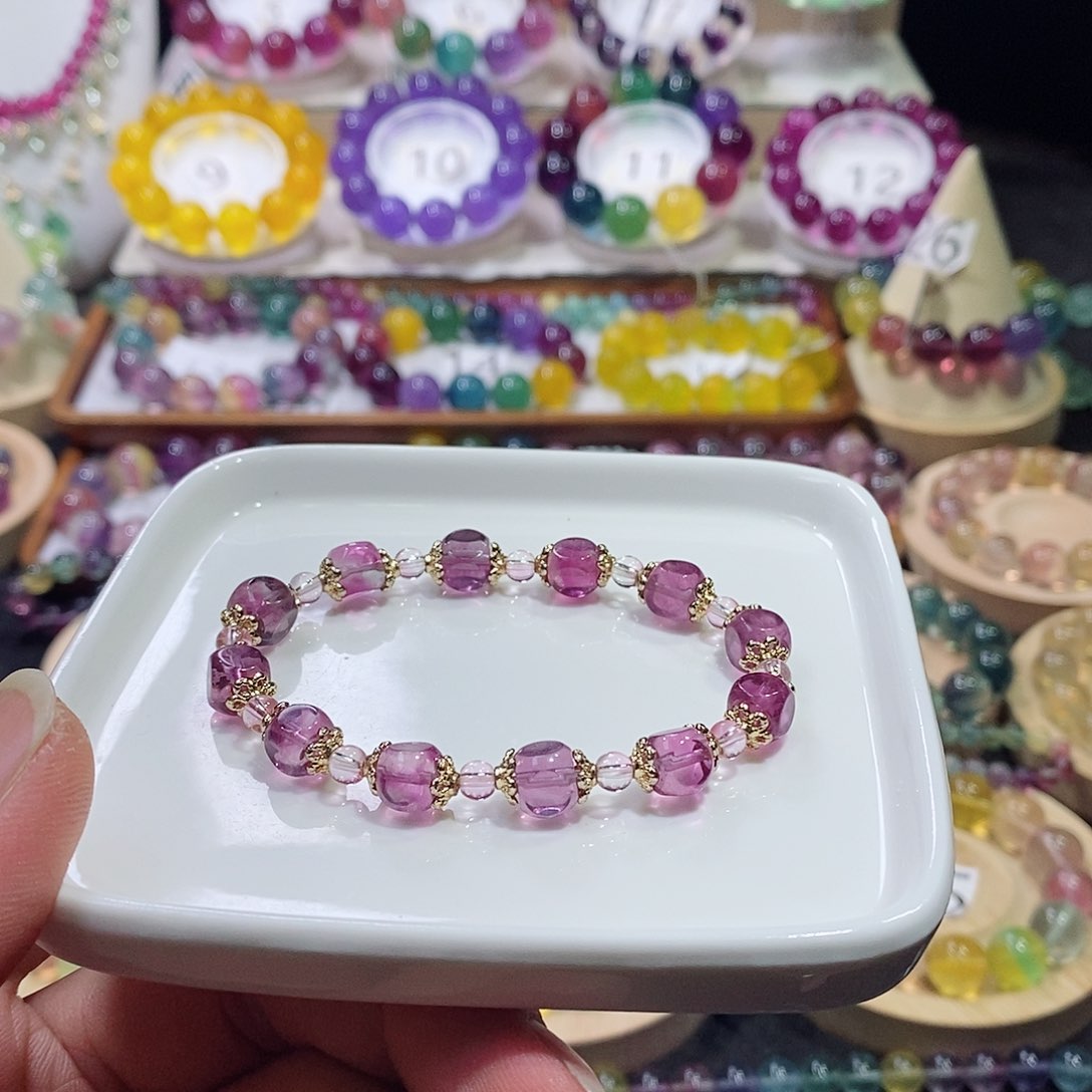 萤石手链未镶嵌紫红方糖7m