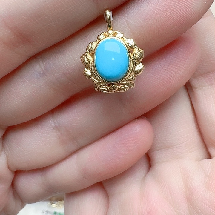 绿松石吊坠(不含链)银S925镶嵌吊坠