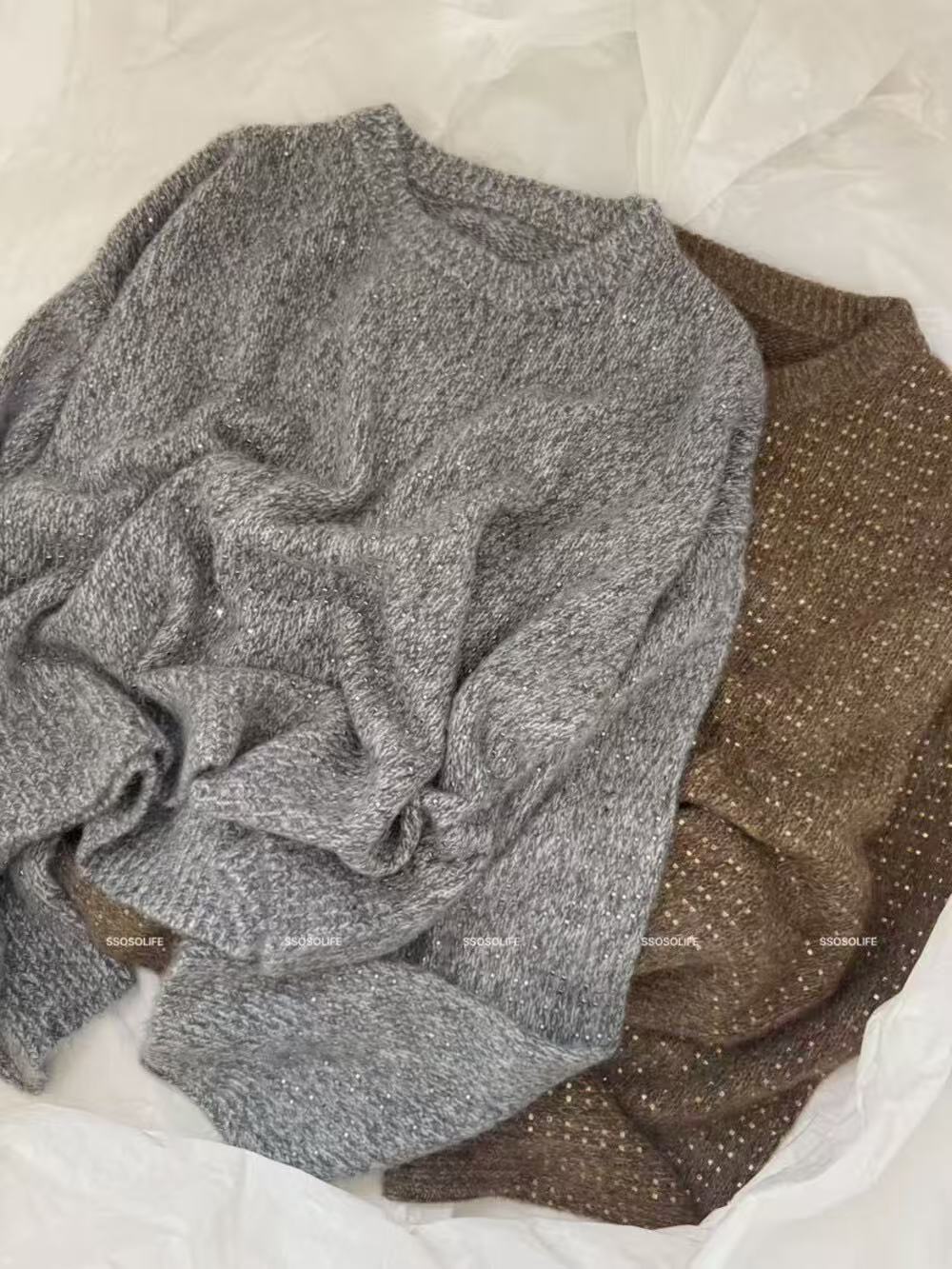 女氛围感小香风亮丝宽松保暖毛衣【不可机洗】（含42.2%绵羊毛）25136