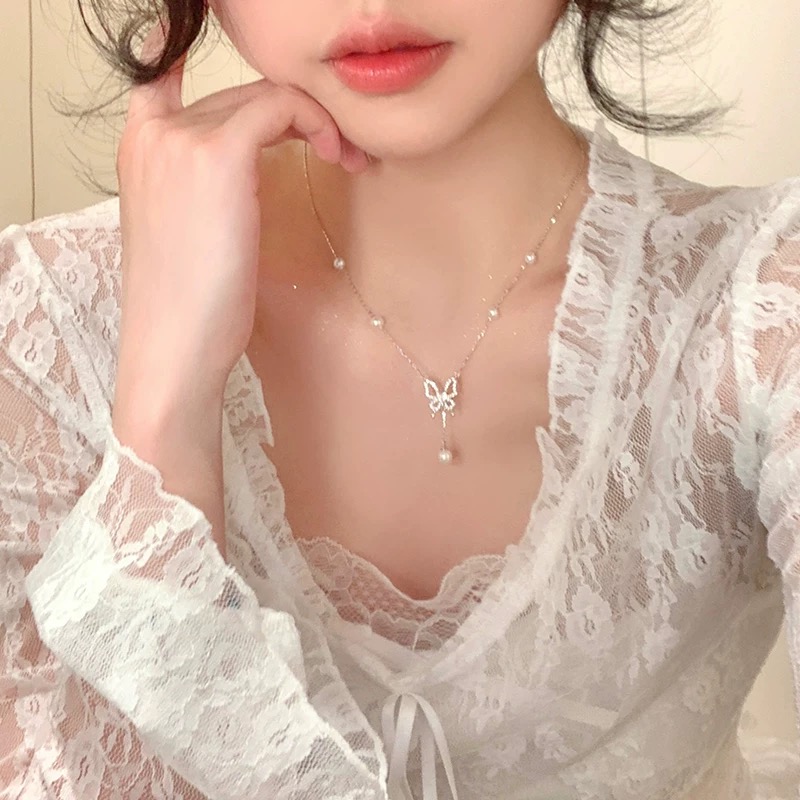 钛钢项链 精致蝴蝶项链镂空温柔锁骨链颈链F2692