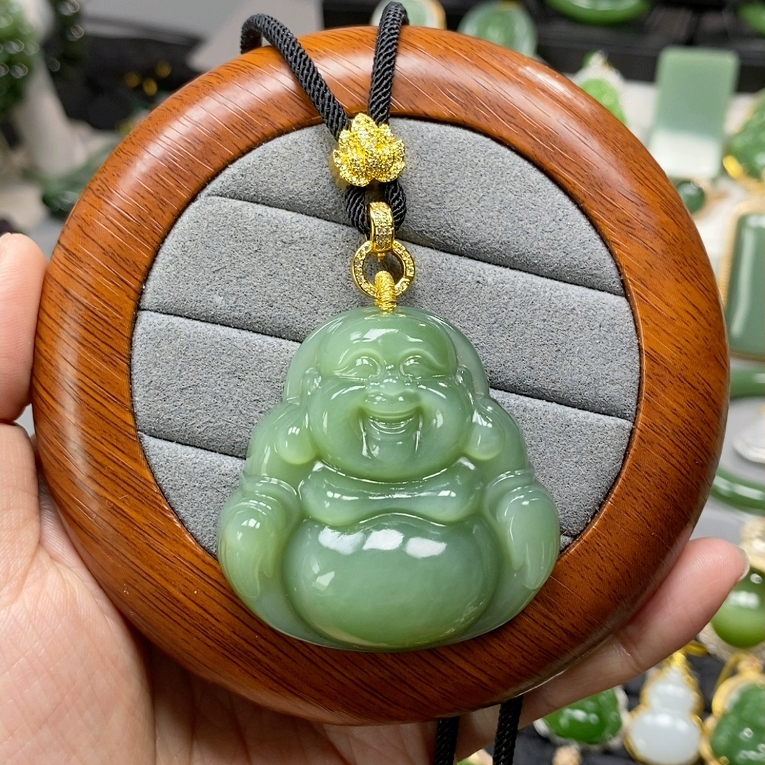 猴教授珠宝纯天然俄料碧玉粉清猫眼厚妆大佛公吊坠49mm