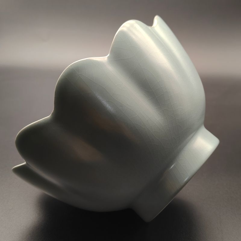 汝官窑仿古釉省非遗大师王国奇老师天青釉手工莲花温碗手签款