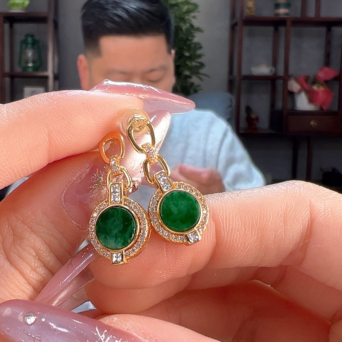 翡翠耳饰银S925镶嵌耳环1