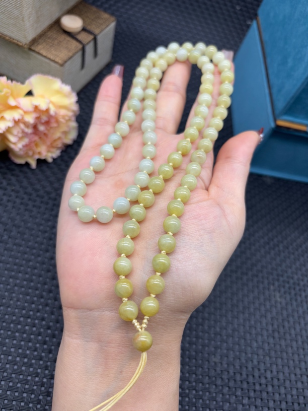 福利款天然缅甸A货翡翠黄翡圆珠7mm编织玉石挂件绳毛衣链项链长链