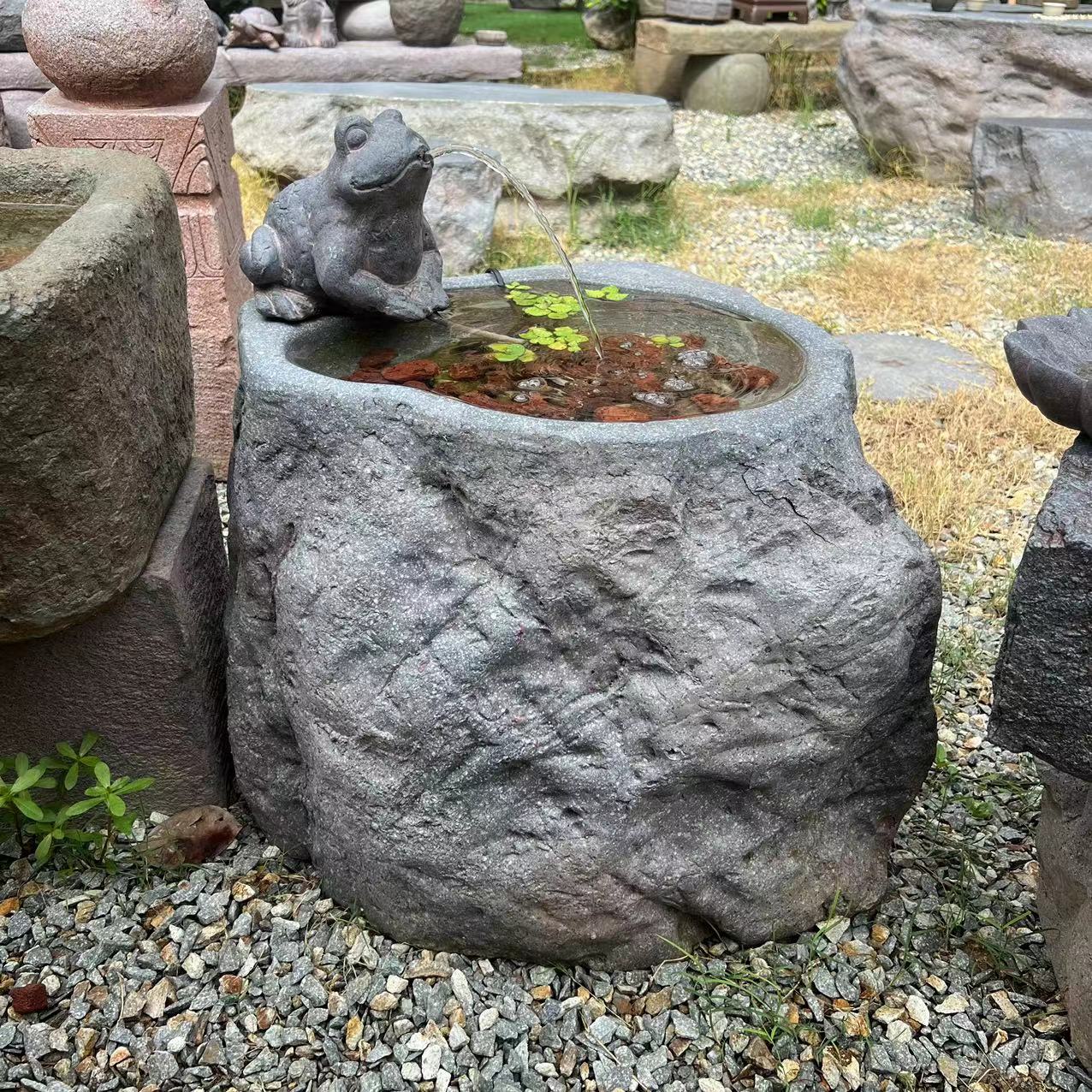 中式复古青蛙吐水循环流水石石缸摆件庭院民宿花园别墅茶室装饰