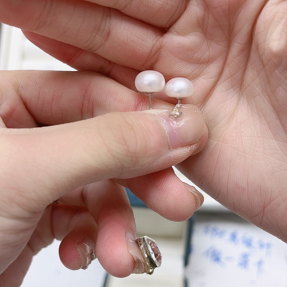 淡水珍珠耳饰银S925镶嵌晓*