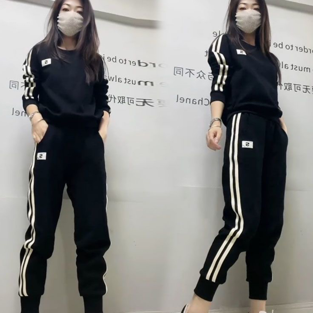 S标圆领春季新款时尚百搭秋冬休闲套装上衣+裤子秋季