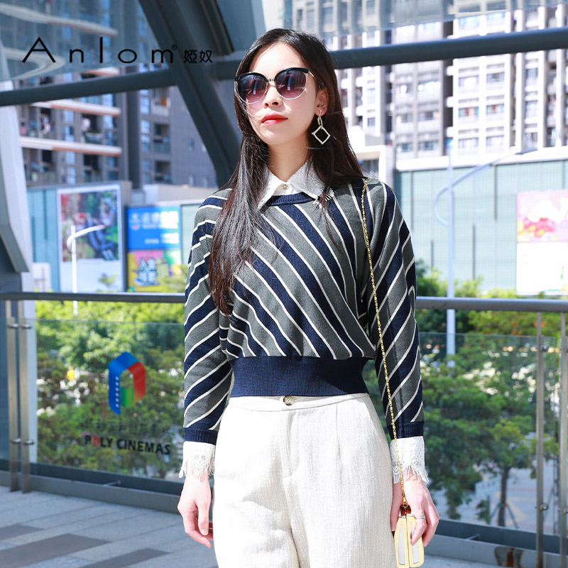 Anlom/娅奴夏季中袖新款圆领兰杏色休闲桑蚕丝针织衫通勤上衣套衫