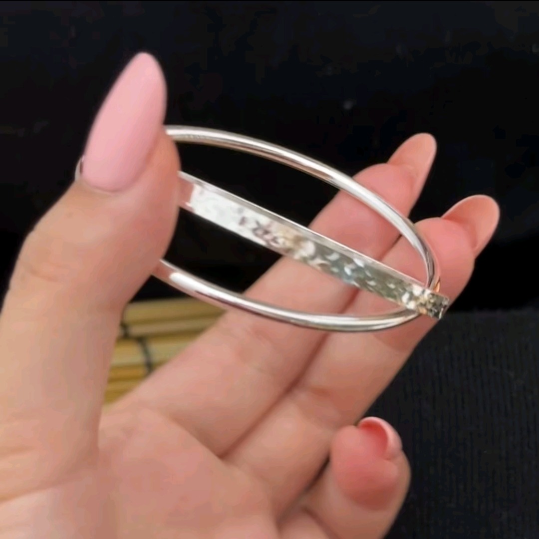 足银手镯 999银1号【碎冰冰双环】足银999实心22g闭口